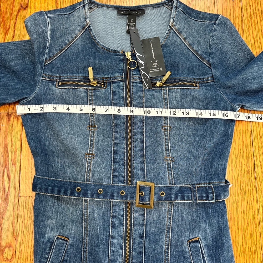 BWT INC International Concepts denim blue shirtdress gold zipper trench dress 2 - Picture 12 of 16